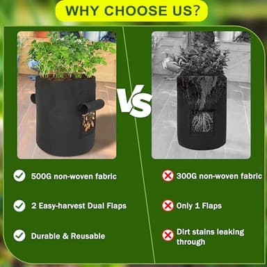 SORANGEUN 2-Pack 15-Gallon Grow Bags with 2 Flaps and Reinforced Handles,Non-Woven Potato Grow Bags, Heavy-Duty Thickened Aeration Fabric Pots for Potatoes, Tomatoes, Flowers, and Vegetables - Image 4