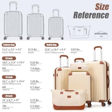 Cosbarn Luggage Sets 5 Piece Suitcases with Wheels, Suitcase Set ABS Hard Case Luggage with TSA Lock Spinner Wheels Durable Travel Luggage - Image 7