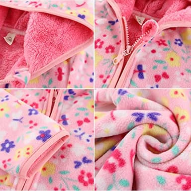 Feidoog Toddler Polar Fleece Jacket Hooded Baby Boys Girls Autumn Winter Long Sleeve Thick Warm Outerwear,Pink,2-3T - Image 2