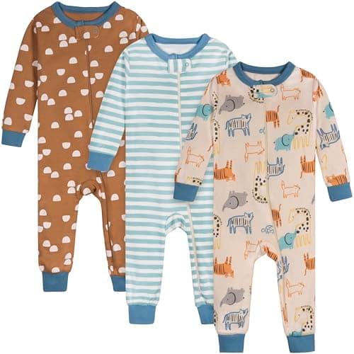 Onesies Brand Baby Boys' 3-Pack Snug Fit One-Piece Cotton Pajamas, Safari - Image 1