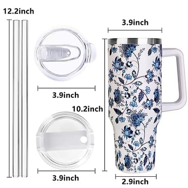 SYACOT 40 oz Tumbler with Handle and Straw Stainless Steel Insulated Tumbler Leak Proof Lid and Straw Lid Reusable Travel Mug Coffee Mug Cup Dishwasher Safe Keep Drinks Cold and Hot (Ceramics) - Image 2