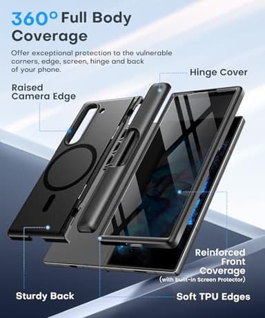 BERFY for Z Fold 6 Case with Privacy Screen Protector, [Compatible with MagSafe] Built-in Kickstand & S Pen Slot & Hinge Protection, Full Body Shockproof Phone Case for Samsung Galaxy Z Fold 6, Black - Image 6