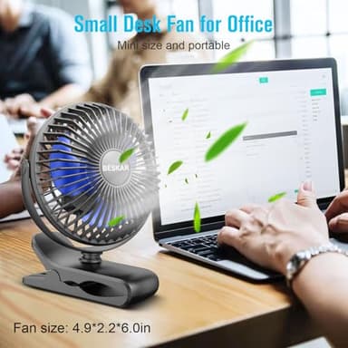 BESKAR Portable Clip on Fan Rechargeable, 4 Speeds Small Battery Operated Fans, USB Desk Fan with Strong Airflow, Sturdy Clamp Fans for Golf Cart Office Outdoor Travel Camping - Image 3