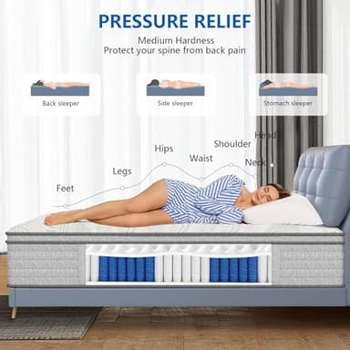 Queen Mattress 14 inch, Medium Firm Hybrid Mattresses with Cooling Gel Memory Foam, Queen Mattress in a Box, Independent Spring for Motion Isolation, Pressure Relief & Upgraded Support, CertiPUR-US - Image 6