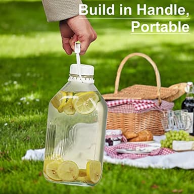 Syntic 4 Pack 2 Qt Glass Milk Bottles with Handle and Airtight Reusable Screw Lids, 1/2 Gal Glass Water & Juice Bottles with 2 Pour Spouts, 64 Oz Milk Jug Pitcher w Scale - Image 6