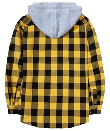 ZITY Men's Flannel Hoodie Shirts Casual Button Down Plaid Shirt Jackets for Men Long Sleeve Stylish Hooded with Pocket Yellow Medium - Image 3