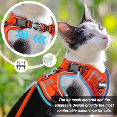 Cat Harness and Leash for Walking, 3 in 1 Adjustable Breathable Soft, Easy to Control Reflective Cat Harness Escape Proof, Cat Products, Orange, M - Image 4