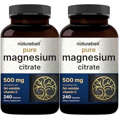 NatureBell 2 Pack Magnesium Citrate 500mg, 480 Capsules | 2-in-1 with Fat Soluble Vitamin C | Pure Elemental Form | Filler Free, Non-GMO, No Gluten - Image 1