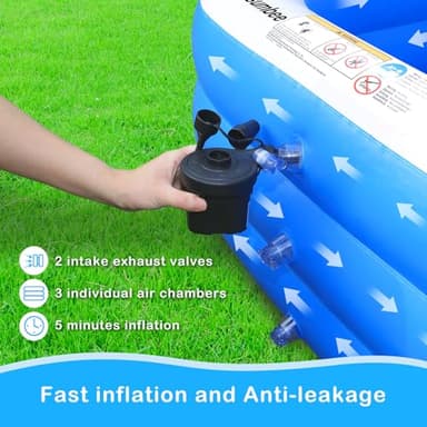 Sumbee Inflatable Swimming Pool for Kiddie Adults Kids, 120" X 72" X 22" Large Blow Up Pool for Family Backyard Outdoor Toddler,Big Rectangle Pools for Children Ages 4-8-12,Full-Sized,Blue - Image 5