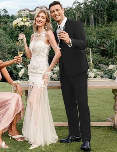 COOFANDY Men's 2 Piece Suits Classic Fit 2 Button Dress Suits Tuxedo Jacket Blazer for Wedding Business Dinner Prom - Image 5