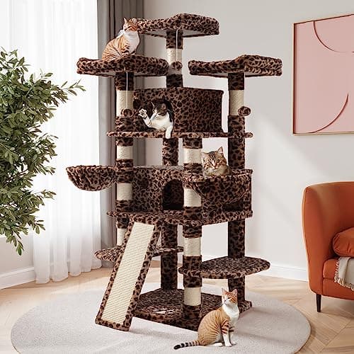 SHA CERLIN 68 Inches Multi-Level Large Cat Tree for Large Kitties/Big Cat Tower with Condo/Cozy Plush ‌Pussycat Perches/Sisal Scratching Posts and Hammocks/Activity Center/Leopard Print - Image 1