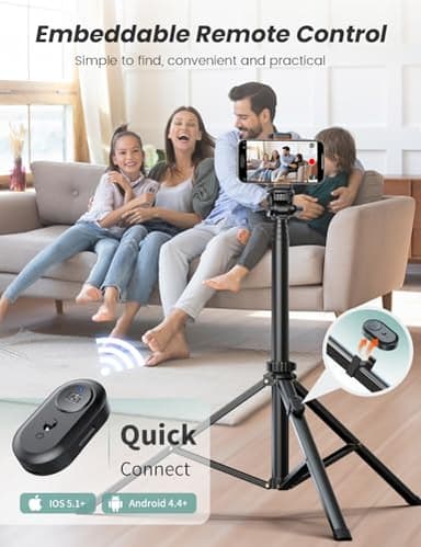 71''/180cm Phone Tripod & Selfie Stick, Portable Travel Stand for Video Recording, Travel Tripod for iPhone/Cell Phone with Detachable Remote, Compatible with Smartphones, DSLR - Image 7