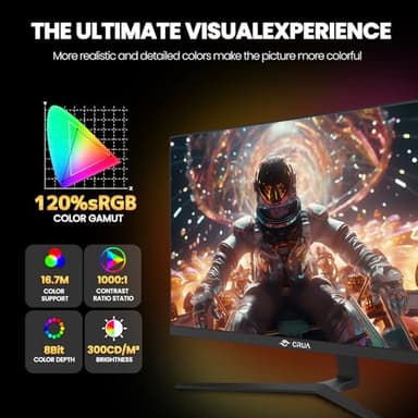 CRUA 27 Inch Gaming Monitor, QHD 1440P 120Hz IPS Computer Monitor, 120% sRGB, AMD Freesync, HDMI 2.0 & Displayport 1.2, Low Blue Light, Support Wall Mountable Installs/Tilt Adjustable-Black - Image 3