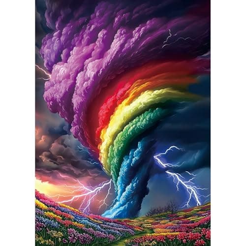 Blueforest 1000 Piece Puzzles for Adults, Rainchbow Tornado Jigsaw Puzzles for Adults, Hard Challenge Art Jigsaw Puzzle, for Gifts Birthday Party Games Family, 27.5 * 19.7 inch Dust Free Puzzle - Image 1