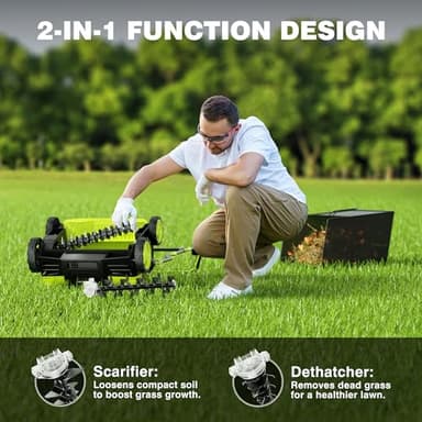 16-Inch Electric Dethatcher and Scarifier, YERYORK 2-in-1 Lawn Dethatcher with Powerful 15 AMP Motor 14.5Gal Collection Bag 5-Position Depth Foldable Handle for Lawns & Garden (Green) - Image 4