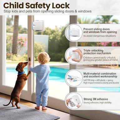 STERGDE Sliding Door Lock 0 Pack, Child Safety Lock For Sliding Glass Doors, Easy To Install, Keeps Your Baby Out Of Danger, For Sliding Glass Doors, Sliding Windows, Sliding Closets, Etc (White) - Image 4