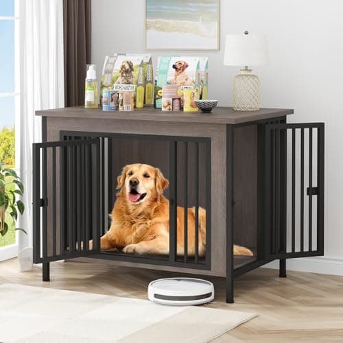 EasyCom Dog Crate Furniture for 1 or 2 Dogs, Heavy Duty Single/Double Dog Crates for Small/Medium/Large Dogs, Dog Kennel Furniture Indoor as TV Stand, Large Size 39.96" L(35-60 Pounds), Oak Grey - Image 1
