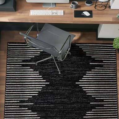 Rugshop Bohemian Stripe Stain Resistant High Traffic Living Room Kitchen Bedroom Dining Home Office Area Rug 3' x 5' Black - Image 10