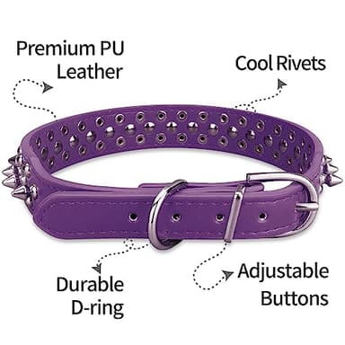 Epesiri Spiked Studded Dog Collar with A Leash, Rivet Artificial Leather Dog Collars, Adjustable Durable Leather Cat Collar for Small Medium Large Pet, Like Pit Bull Bulldog Pugs Husky, Purple S - Image 4