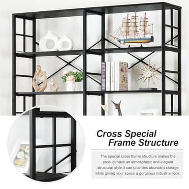 HOMISSUE Bookshelf, Industrial Double Wide 7-Tier Bookshelves, 84" Tall Bookcase with Open Shelves, Heavy Duty Bookcases with Storage for Living Room Home Office, Black - Image 5