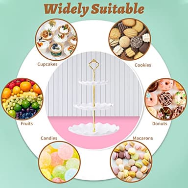 BACUTHY 3 Tier Cupcake Stand Holder, Plastic Cup Cake Stand Towel with Tiered Serving Tray for Cupcakes, Donuts, Fruits and More, White (White) - Image 5