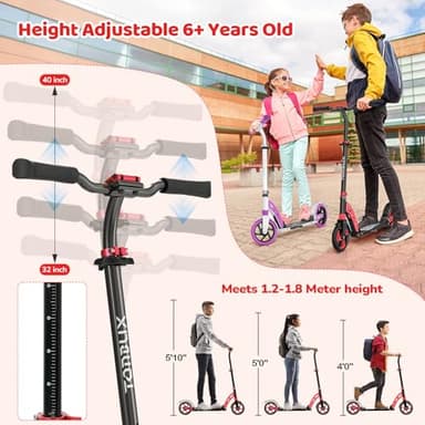 TONBUX Kick Scooter for Ages 6+, Dual Suspension Kids Scooter with Lightweight Aluminum Frame, Adjustable Handlebar Scooters for Kids, Teens and Adults (Black+Red) - Image 3