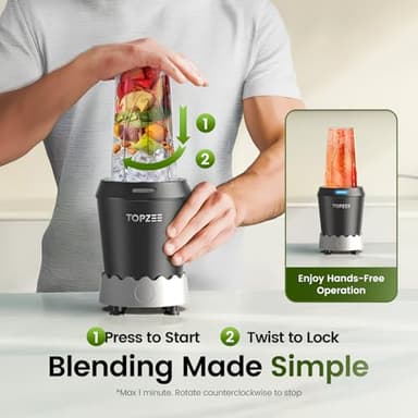 TOPZEE Personal Smoothie Blender - 1000W Single Serve Smoothie Maker with 24oz Portable Travel Cups, Ideal for Protein Shakes, Frozen Drinks, and Kitchen Use - Image 5