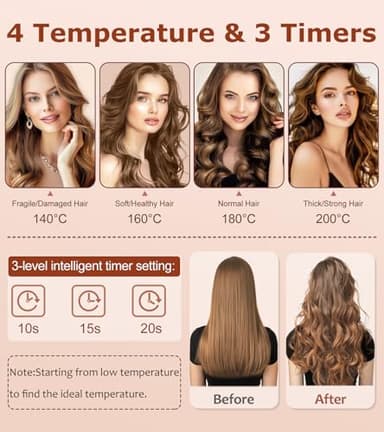 Auto Hair Curler, Automatic Curling Iron with 4 Temperature & 3 Timer, Automatic Shut-Off, Anti-Scald, Anti-Tangle Rotating Curling Wand for Hair Styling, Pink - Image 4