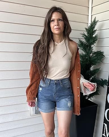 luvamia Women's Casual Ripped Denim Shorts High Rise Summer Destoryed Jeans Shorts Light Blue Size X-Large - Image 7