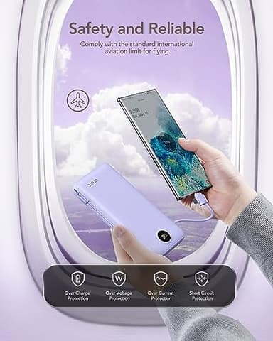 VRURC Portable Charger 20000mAh, Fast Charging Power Bank USB C,4 Output 2 Input Travel Essentials Charging Bank Equipped with LED Display,Built-in Wall Plug and Cables,Phone Charger Battery,Purple - Image 6