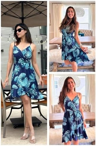 ULTRANICE Womens Summer Dresses Floral V Neck Ruffled Hem Spaghetti Spring Casual Beach Outfits Flowy Wrap Sun Dress - Image 6