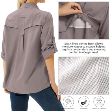 Toumett Women's UPF 50 Long Sleeve UV Sun Protection Safari Shirts Outdoor Quick Dry Fishing Hiking Travel Shirts(5071,Purple Grey,L) - Image 2