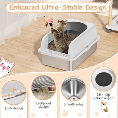 Stainless Steel Litter Box with Lid, Metal Litter Box with Cat Litter Mat,Extra Large Enclosed Cat Litter Boxes for Multiple Cats, Anti-Leakage,Non-Stick, Easy to Clean, Included Mat, Scoop - Image 4