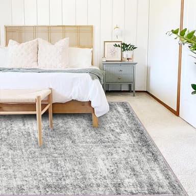 CHAMPLANT Area Rug 8x10 Washable Rug Gray Vintage Traditional Mat Distressed Indoor Foldable Thin Retro Accent Floral Non Slip Carpet Living Room Dining Room Office - Image 2