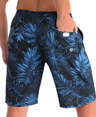 APTRO Men's Swim Trunks 9" Quick Dry Bathing Suit Big & Tall Beach Swimsuits T16 Palm-Blue L - Image 2