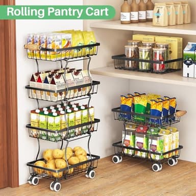 Fruit Basket Kitchen Pantry Organizers and Storage - 4 Tier Stackable Metal Wire Basket Stand for Fruit Vegetable Snacks Jars Bins Containers Organization, Black - Image 5