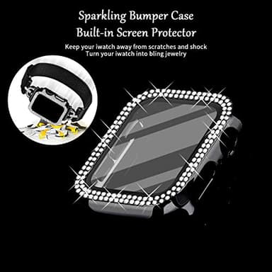 JOYOZY Magnetic Band Compatible with Apple Watch Band 38mm 40mm 41mm 42mm 44mm 45mm 46mm Milanese Strap with Bling Case and Screen Protector, Dressy Stainless Steel iWatch Loop for Women (Black 41mm) - Image 2