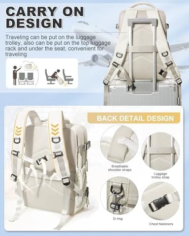 winspansy Small Travel Backpack Storage Vacuum Compression Bags with Pump for Travel Storage Carry on Business Day Vacpack Backpack for Women Men with Vacuum College Bag Beige - Image 4