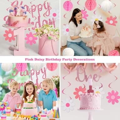 YEOCU Birthday Decorations, NO DIY, Pre-Strung Happy Birthday Banner with Honeycomb Balls, Hanging Swirls, Circle Dots Garland, Happy Birthday Party Decorations for Women Men Boys Girls (Pink) - Image 5