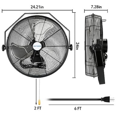 BILT HARD 20 inch Industrial Wall Fan, 4600 CFM, 3-Speeds High Velocity Wall Mount Fan with Sealed Motor, 2 Pack - Image 6