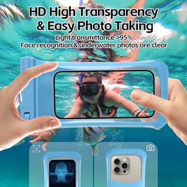 2PCS Waterproof Phone Pouch, [3D Design] IPX8 Waterproof Phone Case for iPhone 15 14 13 Pro Max Plus Galaxy S24 S23 Google Up to 8", Dry Bag Beach Essentials for Cruise Travel,Black/Blue - Image 6