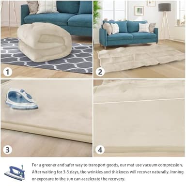 ILPEOD Baby Play Mat for Floor Tummy Time Mat Nursery Rug Muscle Mat Area Rug Playroom Rug Tatami Mat 6'7"x5'11" Memory Foam 1.3" Thick Crawling Mat For Babies,Toddlers, Infants, Kids,Floor Mat(Beige) - Image 4