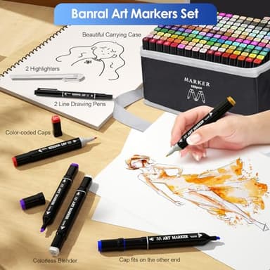 Banral 180 Colors Alcohol Markers Set, Dual Tip Alcohol Based Art Marker for Artists Kids Adult Coloring, Permanent Illustration Sketch Pens for Drawing with Case and Holders - Image 6