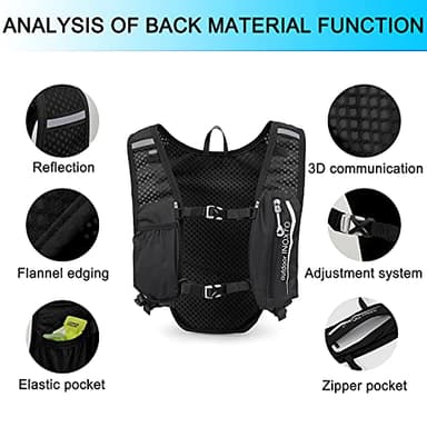 INOXTO Running Hydration Vest Backpack,Lightweight Insulated Pack with 1.5L Water Bladder Bag Daypack for Hiking Trail Running Cycling Race Marathon for Women Men (Black) - Image 3