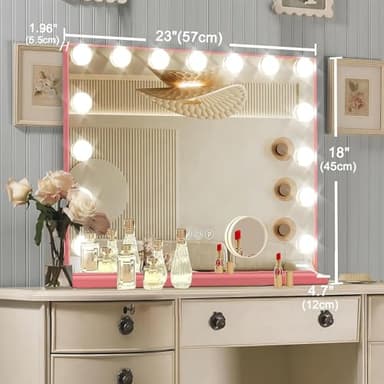 Ratsamee Pink Hollywood Vanity Mirror with Lights, 15 Dimmable Bulbs, 3 Color Lights,Make Up Lighted Mirror, Aluminum Metal Frame, USB Charging Port（23" x 18"） - Image 6