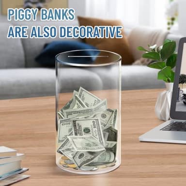 hizgo Adults Piggy Bank, Clear Piggy Bank for Adults/Kids Must Break to Open, Unopenable Acrylic Savings jar, Size 8" H x 5" Diameter(Medium) - Image 5