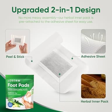 AOSORW Natural Cleansing Foot Pads - Ginger Mugwort Bamboo Vinegar - Premium Foot Care - Relieves Stress and Fatigue - Improves Sleep and Supports Body Cleansing - 30 Pads (Pack of 1) - Image 6