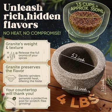 ChefSofi 1.5 Cup-Capacity Mortar and Pestle Set - Unpolished Heavy Granite for Enhanced Performance and Organic Appearance - Image 2
