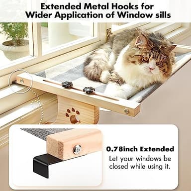 AMOSIJOY Cat Sill Window Perch Sturdy Cat Hammock Window Seat with Wood & Metal Frame for Large Cats, Easy to Adjust Cat Bed for Windowsill, Bedside, Drawer and Cabinet - Image 3