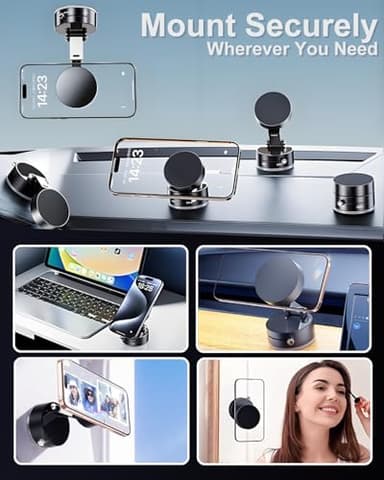 JingJinYY Vacuum Suction Magnetic Phone Holder, 2025 Upgraded Foldable and Retractable Magnetic Mount, A Movable Vacuum Suction Cup Car Phone Stand for Cars/Gyms/Mirrors/Smooth Surface (Black) - Image 6
